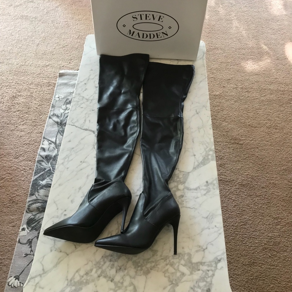 Black leather thigh high Steve Madden boots